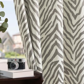 Vangao Blackout Curtains for Bedroom 63 Inch Length, Modern Zebra Striped Curtains for Living Room Darkening Thermal Insulated Grommet Top Window Drapes, 2 Panels, Tan on Ivory
