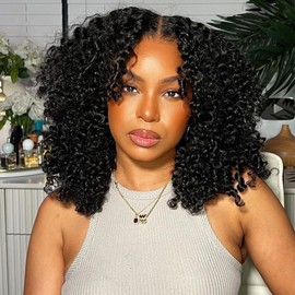 14 inch Bob Wig Human Hair Afro Kinky Curly 13x4 Frontal Lace Wig Human Hair 180 Density Glueless Wig Human Hair Pre Plucked with Baby Hair Short Bob Wigs for Black Women Natural Color
