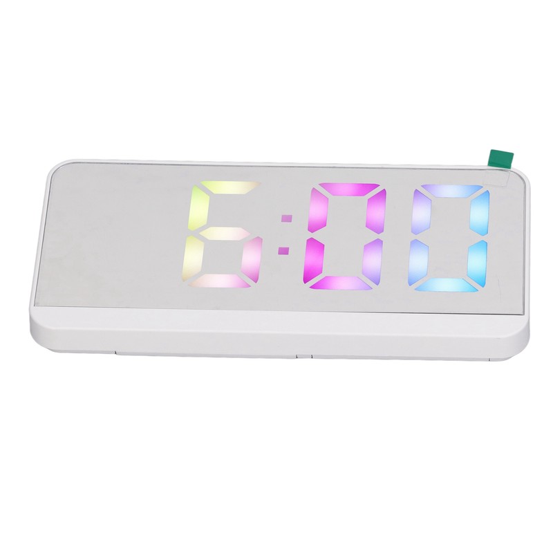 White Digital Alarm Clock with LED Mirror Screen Fashion Electronic