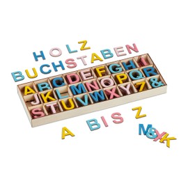 Relaxdays Wooden Letters Set, 324 Pieces, Capital Letters A-Z, and Sign, 3 cm, Small Letters for Crafts, Decoration, Colourful