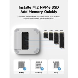 Hagibis Mac Mini M4 Hub with M.2 SSD Enclosure & Dustproof Stand, USB-C Docking Station with M.2 NVMe SSD Case, 4K@60Hz HDMI, SD4.0, Micro SD 4.0, 10Gbps USB3.2 for Mac Mini M4 Pro (MC65H+MC65Z)