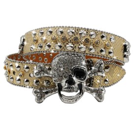 EVERBLTING Rhinestone Skull Belt for Men Women Studded Belts Skull Rhinestone Belt Men Women Bling Stylish Belt Cowgirl Belts