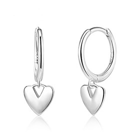 Sterling Silver Drop Earrings for Women Silver Heart Dangly Earrings Hypoallergenic 925 Silver Earrings Small Heart Hoop Earrings for Women Girls 12mm