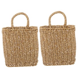 OSALADI 2pcs Square Storage Baske Hanging Fruit Basket Set - Woven Vegetable Storage Baskets for Kitchen &Amp; Living Room, Includes 6 Strong Hooks for Easy Wall Organization
