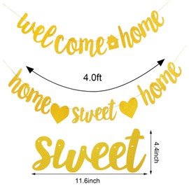 2 PACK Welcome Home Banner and Home Sweet Home Banner Flash Party Decorations,Home Party Sign Decors Family Party Housewarming Banner for Family Theme Party Supplies Decorations (Gold)