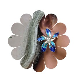 Allereya Vintage Oil Flower Earrings Large Flower Stud Earrings Blue Flower Dangle Earrings Exaggerated Flower Earrings Jewelry for Women and Girls