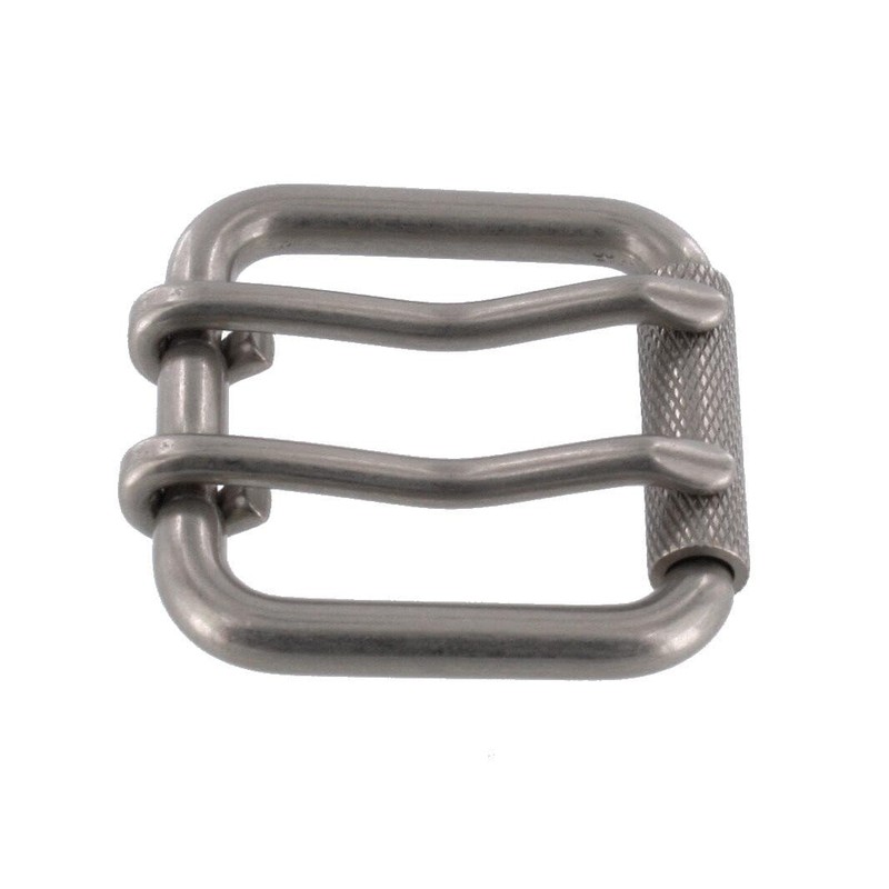 Buckleguy.com B7357 Nickel Matte, Double Prong Roller Buckle, w/Textured Roller,
