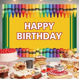 Crayon Theme Happy Birthday Backdrop Crayon Birthday Decorations Banner Photography Background for Kids Happy Birthday Party Decorations Supplies