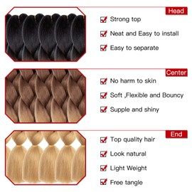Xtrend 3Packs 3 Tone Jumbo Braiding Hair 24 Inch Synthetic Afro Braiding Hair Extensions for Box Braids and Twist Crochet Braid Hair (3Packs, Black/Dark Brown/Light Brown#)