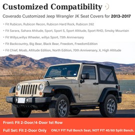 Coverado JK Seat Covers for Jeep Wrangler, Custom Fit for Pickup Truck Jeep Wrangler Seat Covers 2/4 Door, Waterproof Leather Car Seat Covers Cushions for Jeep Wrangler Accessories 2013-2017(Red Line)