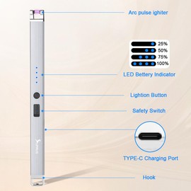 SUPRUS Electric Arc Lighter Windproof Flameless Rechargeable USB Lighter with Safety Lock for Home Kitchen BBQ Candle