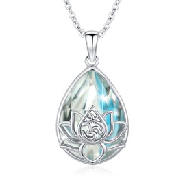 MOPOPOK Lotus Necklace for Women S925 Sterling Silver Sobriety Blue Crystal Lotus Flower Necklace Healing Recovery Pendant Spiritual Jewelry Gifts for Mom Wife, 0.78*0.57 inch, Sterling Silver