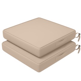 Amopatio 19x19 Outdoor Chair Cushions Set of 2 for Patio Furniture, Waterproof & Fade Resistant Patio Seat Cushions, Outdoor Couch Cushions with Adjustable Straps & Handle for Garden Sofa, Beige