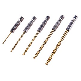 Amtech F1110 5 Piece 6.25mm (1/4") Titanium Coated high Speed Steel (HSS) Drill bit Set