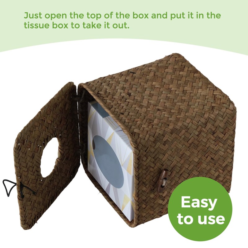 S310 Tissue Box Cover Square, Woven Tissue Box Holder with