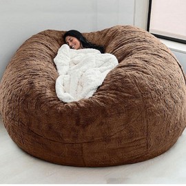 (Cover only, No Filler) Giant Fur Bean Bag Chair Cover for Kids Adults, Living Room Furniture Big Round Soft Fluffy Faux Fur Beanbag Lazy Sofa Bed Cover (Dark Brown, 5FT)