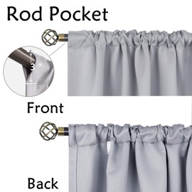 BGment 40 Inch Length Blackout Curtains for Bathroom Window - 38 x 40 inch Short Curtains Rod Pocket and Back Tab Thermal Insulated Room Darkening Curtains for Kitchen/Cafe, 2 Panels, Light Grey