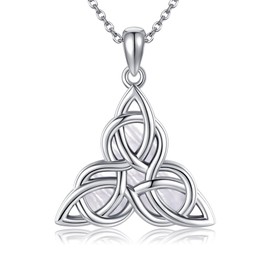 YAFEINI Triangle Celtic Knot Necklace 925 Sterling Silver White Shell Good Luck Celtic Knot Pendant Celtic Jewelry Religious Gifts For Women Young Lady