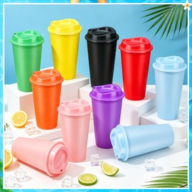 EVELOMO 24 Pack Reusable Coffee Cups with Lids - 16 oz Bulk Coffee Mugs Plastic Travel Mugs for Cold Drinks, Dishwasher Safe, To-Go Coffee Cups for Parties, Birthdays and Holidays (Multicolor)