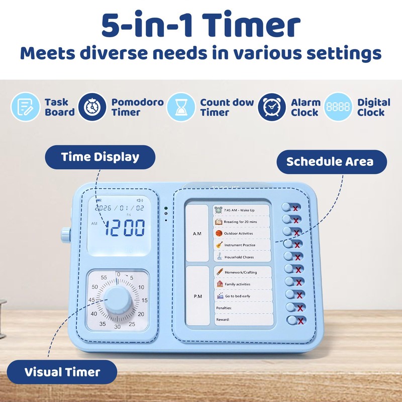 3-in-1 Visual Timer & ADHD Tool for Kids & Adults,