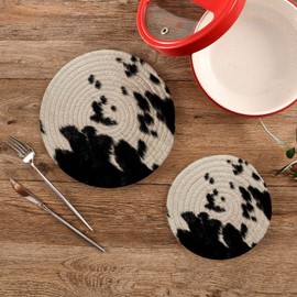 Kigai Posavasos redondos de algodón con estampado de piel vacuna, almohadillas para orejas calientes, de algodón puro, elegantes para boho, granja, decoración de cocina, 2 unidades