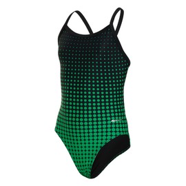 Sporti Athletic One Piece Swimsuit - Molecule Thin Strap Bathing Suit, Durable Lycra Xtra Life Fabric, UPF 50+, Comfortable V-Back - Ideal for Girls' Swim Team & Training - Green/Black - 24