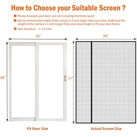 wohomzy Magnetic Screen Door Fits Door Size 56" x 80", Screen Size 58" x 81", Reversible Left Right Quarter Opening,Top Middle Anti-Tearing Mesh Net Curtain with Magnet,Black