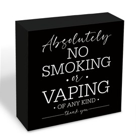 Home Decor Sign Absolutely No Smoking Or Vaping Of Any Kind Exquisite Solid Wood Design Minimalist Square Wooden Sign Portable Shelf Desk Tabletop Decor For Living Room 5.1x5.1 Inch