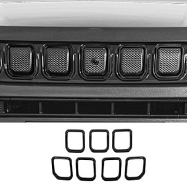 Jimen Compatible with Jeep Compass 2021-2023, 7PCS Front Grille Inserts Cover Trim Exterior Accessories (Black)