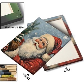 TYPTEK Christmas Wall Art Jolly Santa Claus Holding a Christmas Tree Pictures Print Winter Landscap Festive Christmas Wall Spirit Artwork for Living Room or Bedroom 11x14inch