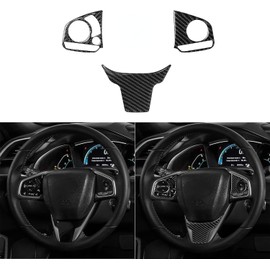 Car 10th Gen Civic Accessories Real Carbon Fiber Steering Wheel Cover Trims Inner Button Sticker Compatible with Honda Civic 2021 2020 2019 2018 2017 2016 CR-V 2017-2022 (Black)