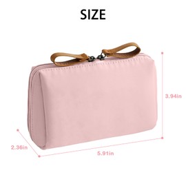 RIGHT AWAY Small Makeup Bag for Purse,Mini Cosmetic Bags for Women,Cute Makeup Pouch with Zipper,Portable Make Up Organizers Case Toiletry Bag with Compartment for Travel Accessories（Pink）
