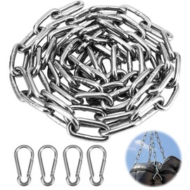 ROSYLEVE Stainless Steel Chain 3 mm 2 m Chain Links Stainless Steel Chains with Carabiner Link Chain Extension Chain Round Steel Chain Sold by the Metre for Dog Chain Swing Chains Anchor Chain Hanging