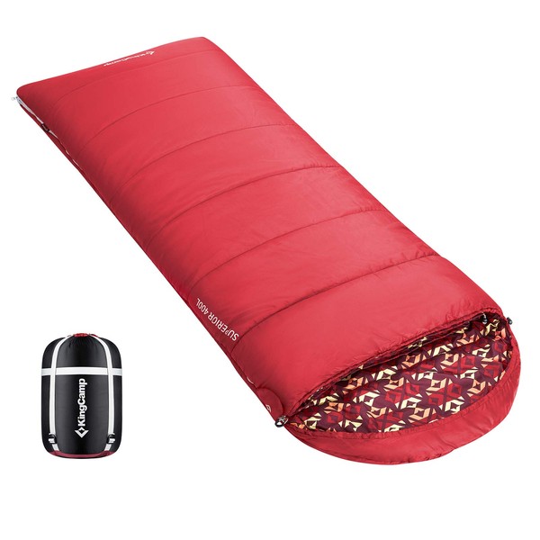 KingCamp Sleeping Bag Cold Weather Warm Sleeping Bag for Adults 3 Season Envelope Style with Hood for Outdoor Camping, Backpacking, and Hiking with Compression Bag (Red)