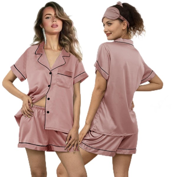 WJing Yi Jia 5Pcs Womens Soft Satin Pajama Set XS-4XL