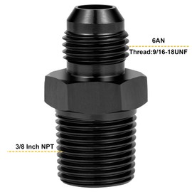 Breezliy 6AN Male Flare to 3/8" NPT Pipe Fitting Adapter Aluminum Straight Black 2PCS