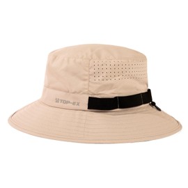 TOP-EX Cooling Fishing Hat Men's Breathable UV Protection Sun Hat Women's Summer Outdoor Hat with Wide Brim Foldable Safari Hat, 95553_Khaki