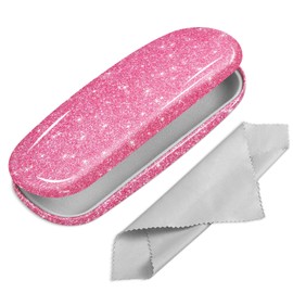 FINTIE Hard Shell Eyeglasses Case, Portable Protective Glasses Cover Eyeglass Holder Box with Cleaning Cloth for Men Women (Glittering Pink)