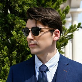 KINGSEVEN N5516 Wooden Semi-Rimless Polarised Sunglasses for Men and Women Classic Retro Vintage Design, silver