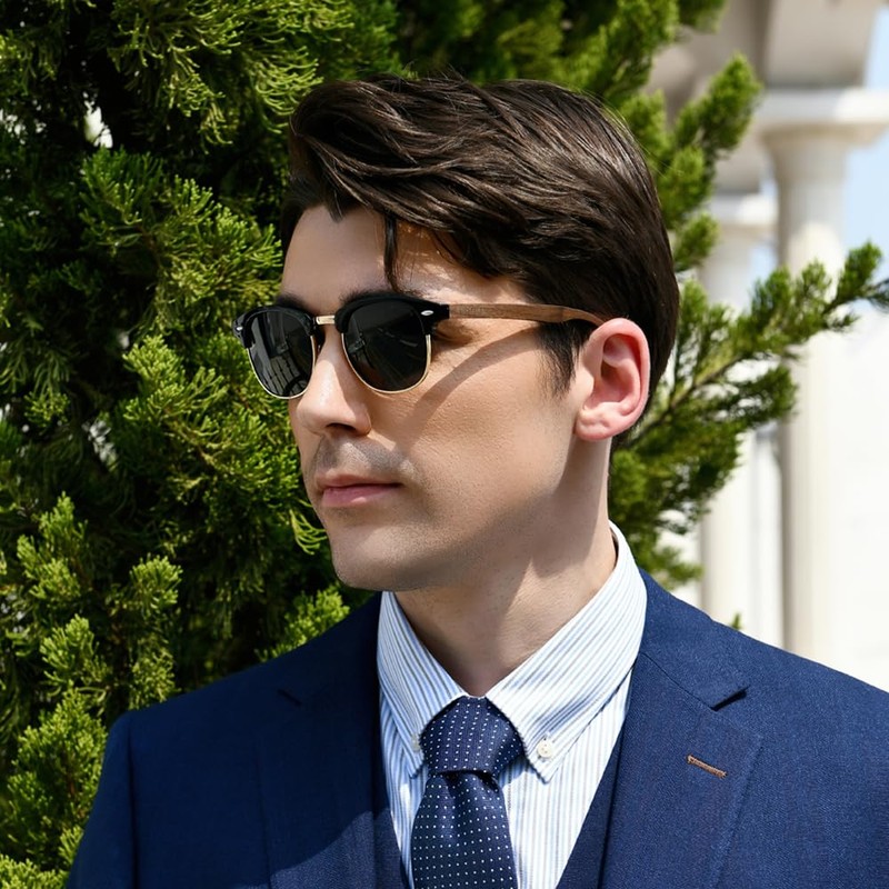 KINGSEVEN N5516 Wooden Semi-Rimless Polarised Sunglasses for Men and Women