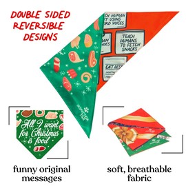 INSPECTOR TAIL Christmas Dog Bandanas –2 Soft & Reversible Dog Christmas Scarf w 4 Festive Patterns | Xmas Dog Bandana for Small Medium & Large Pet | Cotton Holiday Dog Bandanas Pack for Boys & Girls