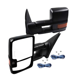 Aintier Tow Mirrors Fit for 2007-2017 For Toyota for Tundra Truck Towing Mirrors with Left Side and Right Side Power Adjusted Heated LED Turn Signal Parallel Auxiliary Light Black Housing