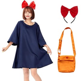 Alioay Halloween Cosplay Kiki Costume Kiki’s Dress + Headband with Ribbon, Size L, For Halloween & Parties (Black Cat and Other Accessories Sold Separately)