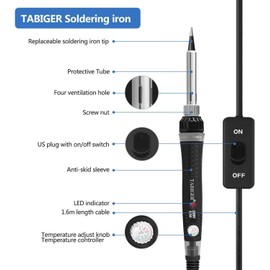 Tabiger Soldering Iron, Adjustable Temperature 60W Soldering Iron Gun with ON/Off Switch Portable Electric Welding Iron Pen, UK Plug, 200-450℃, Power Indicator Light, 1.6m Cable