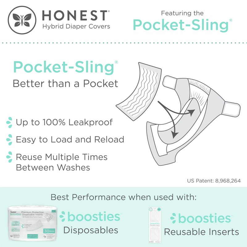 Honest Hybrid Cloth Diaper Covers with Pocket-Sling, Large (22-40 lbs),