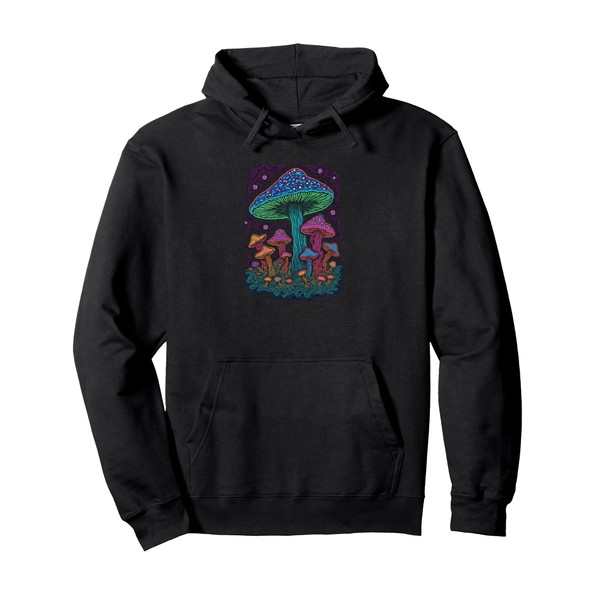 Psychedelic Glowing Mushroom Art | Blacklight Forest Fungi Pullover Hoodie
