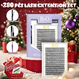 Cluster Lashes Kit 280PCS DIY Lash Extension Kit 9-16MIX Individual Eyelash Extension Kit 40D D Curl Lash Glue Remover and Applicators for Eyelash Extensions Beginners(RRkit-40D-0.07D-9-16MIX-NEW)