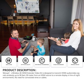 weJupit Zero Latency Wireless 4k 30Hz HDMI Extender Transmitter and Receiver, Up to 100ft 4kx2k @30Hz HDCP 1.4 2.2 with CEC Function for Desktop Computer, Laptop, Gaming and Live TV (WJEXT15-4)