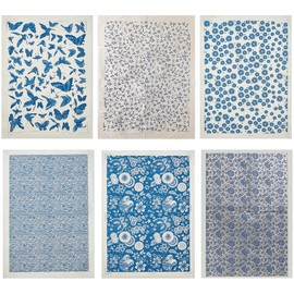 BENECREAT 6 Styles Blue and White Porcelain Pattern Ceramic Decals, Cloud Flower Pottery Ceramics Clay Transfer Paper, Underglaze Flower Paper for Pottery Enamel Decal, 15x21 Inch