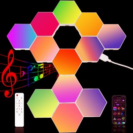 YEYIZU 12Pack Hexagon Lights for Wall LED, Hexagon LED Lights That Sync with Music, APP & Remote Controls Hex Lights, RGB LED Wall Panels for TV, Bedroom, Living Room, Game Room Decor